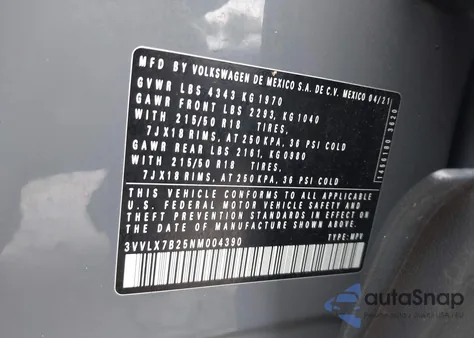 2022 Volkswagen Taos Se Iq Drive/Sel из США, поврежденный, VIN 3VVLX7B25NM004390